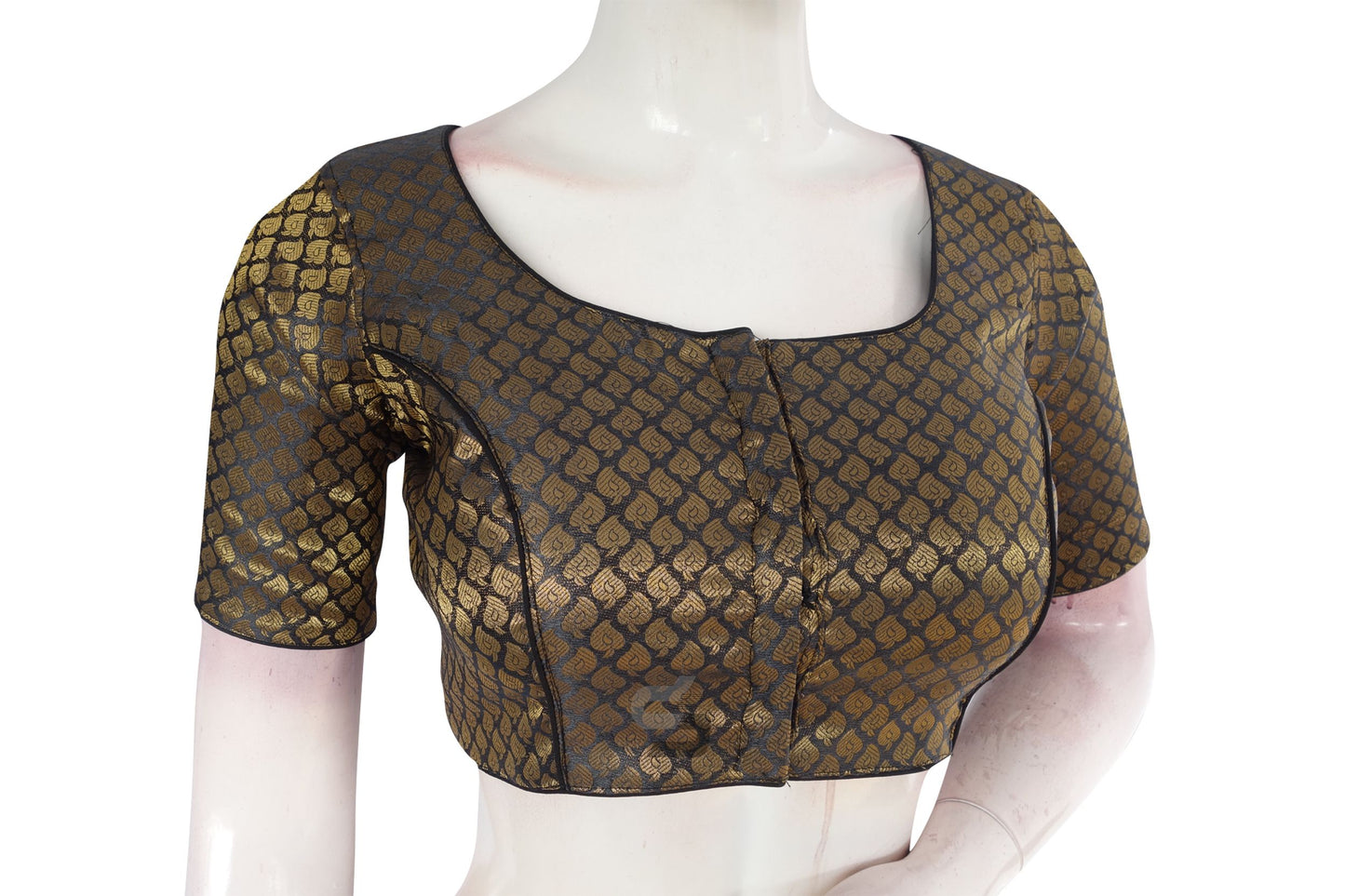Grey Color Brocade Silk Readymade Saree Blouse With Matching Mask