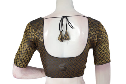 Grey Color Brocade Silk Readymade Saree Blouse With Matching Mask