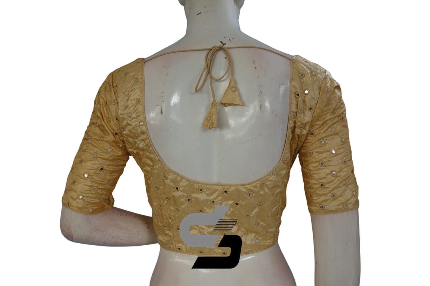 Gold Color Georgette Foil Mirror Designer Readymade Saree Blouse - D3blouses