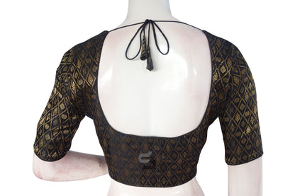Black Color Brocade Silk Readymade Saree Blouse With Matching Mask