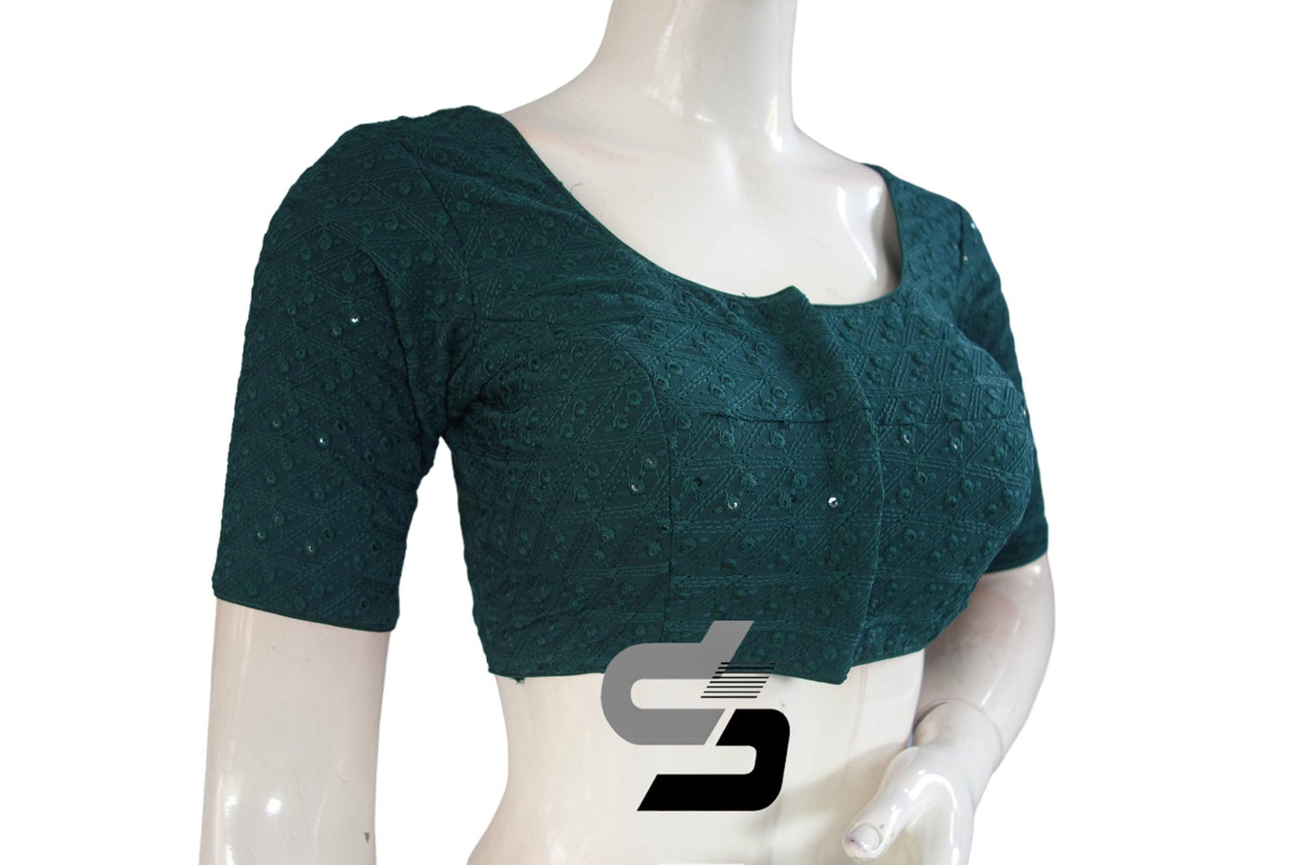 Green Color Chikankari Embroidery Readymade saree blouse - D3blouses