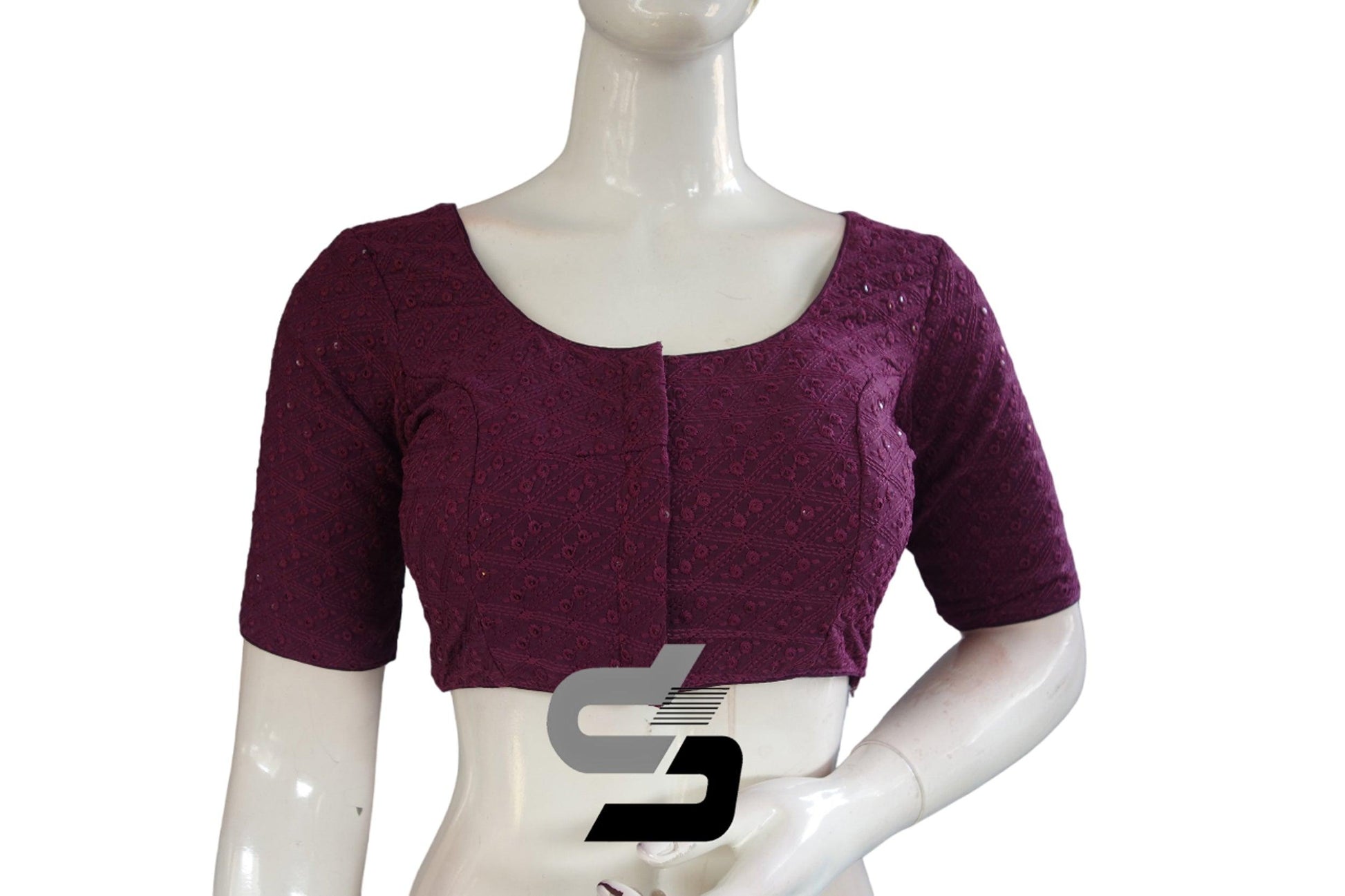 Purple Color Chikankari Embroidery Readymade saree blouse - D3blouses