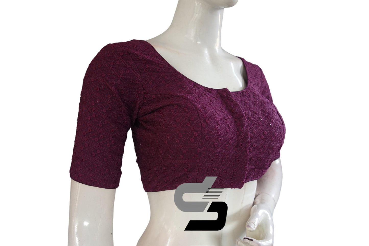 Purple Color Chikankari Embroidery Readymade saree blouse - D3blouses