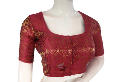 Dark Magenta Color Brocade Silk Readymade Saree Blouse With Matching Mask - D3blouses