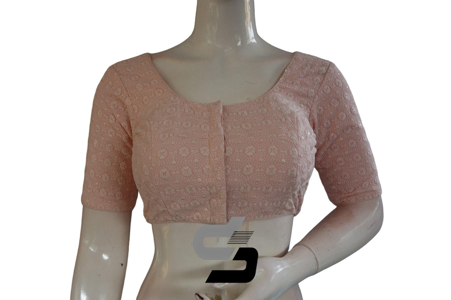 Pastel Pink Color Chikankari Embroidery Readymade saree blouse - D3blouses