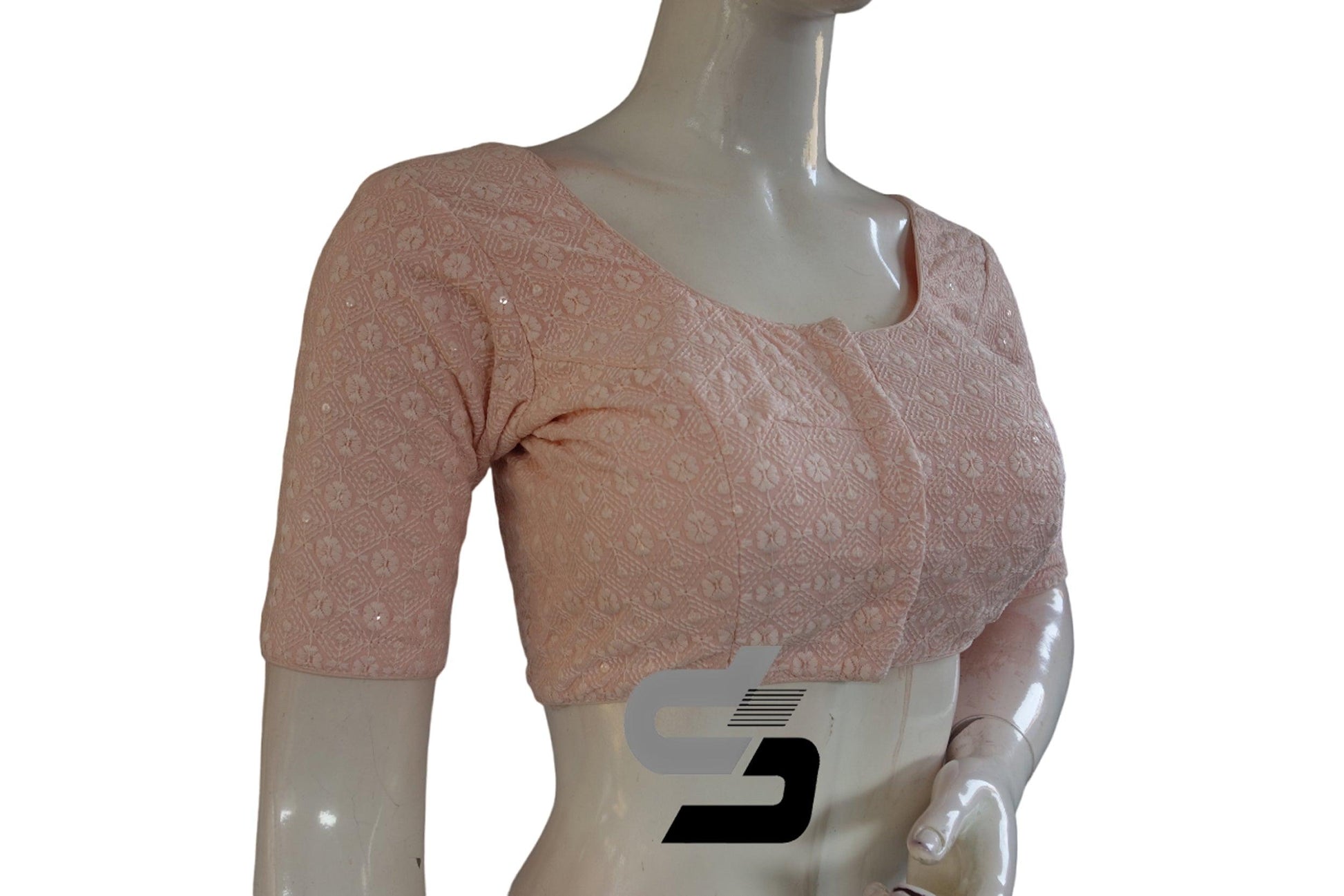 Pastel Pink Color Chikankari Embroidery Readymade saree blouse - D3blouses