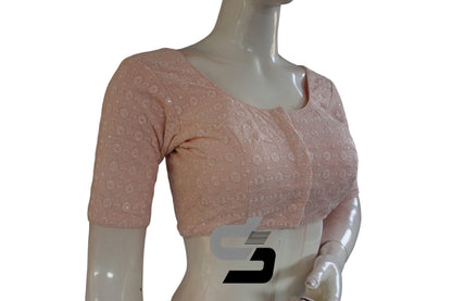 Pastel Pink Color Chikankari Embroidery Readymade saree blouse - D3blouses