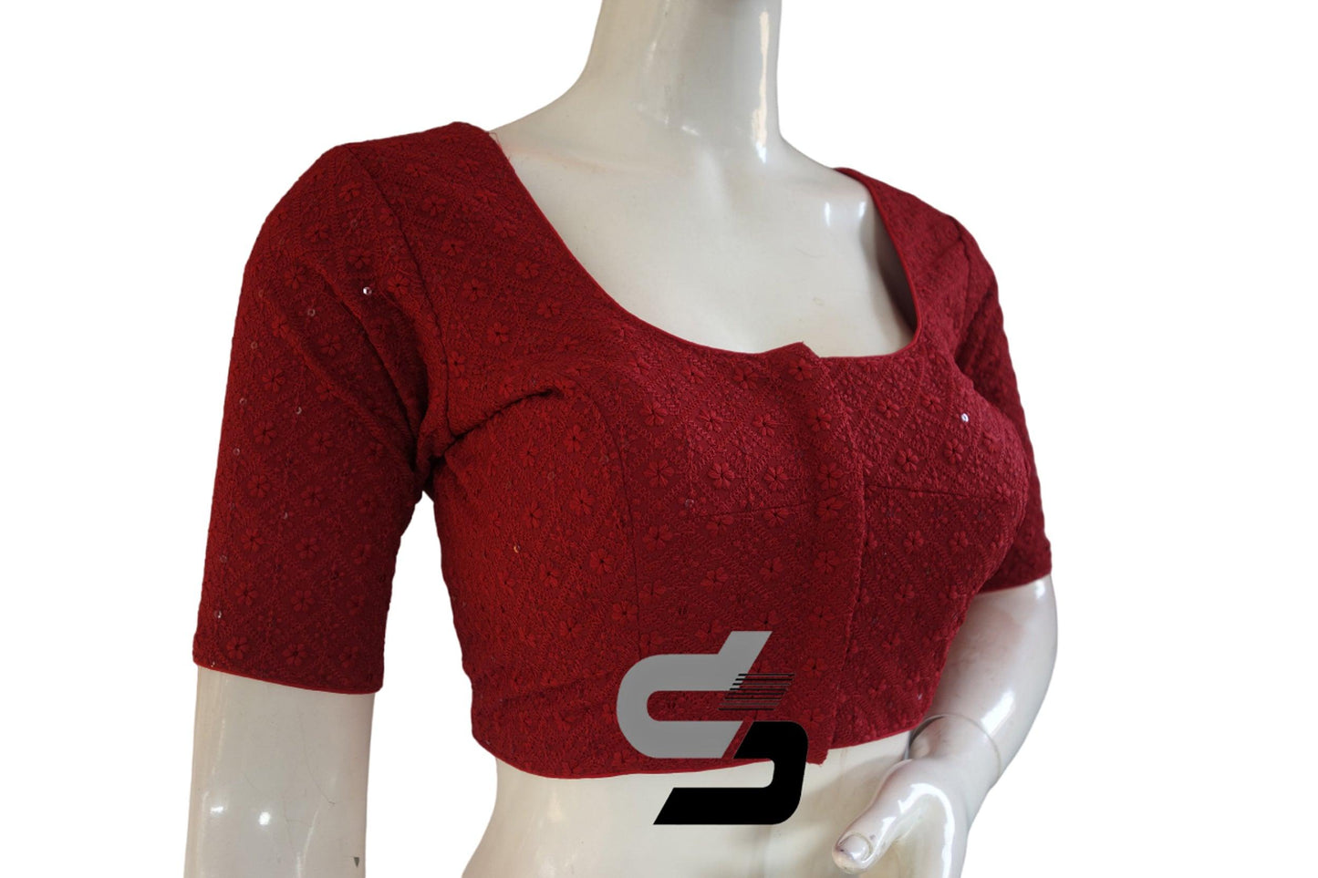 Maroon Color Chikankari Embroidery Readymade saree blouse - D3blouses