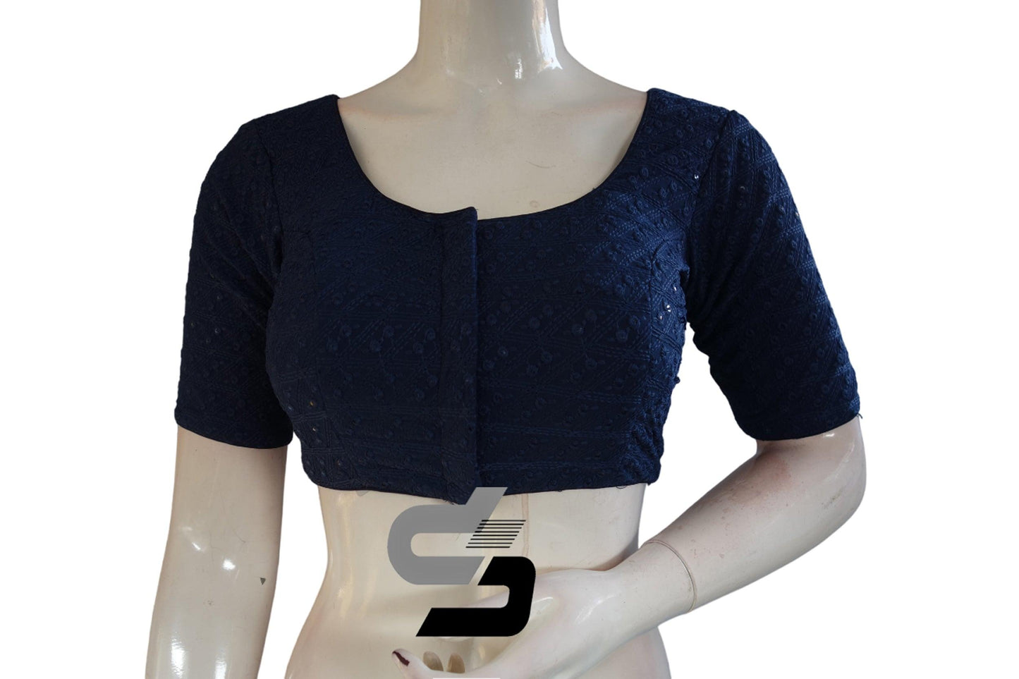Navy Blue Color Chikankari Embroidery Readymade saree blouse - D3blouses