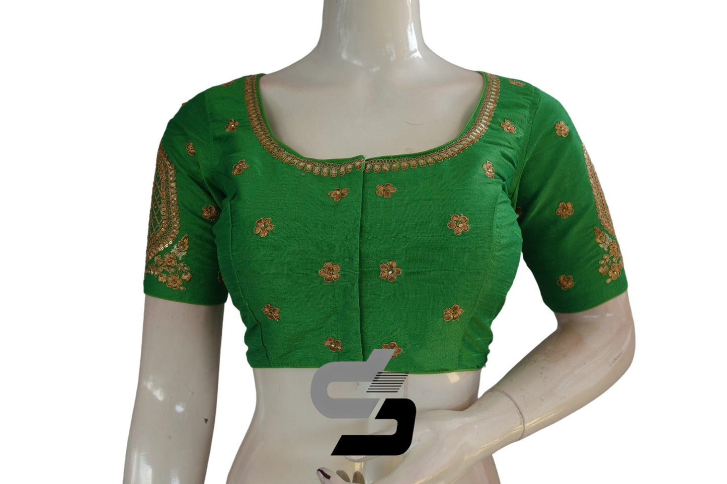 Light Green Color Semi Silk Designer Embroidery Readymade Saree Blouse - D3blouses