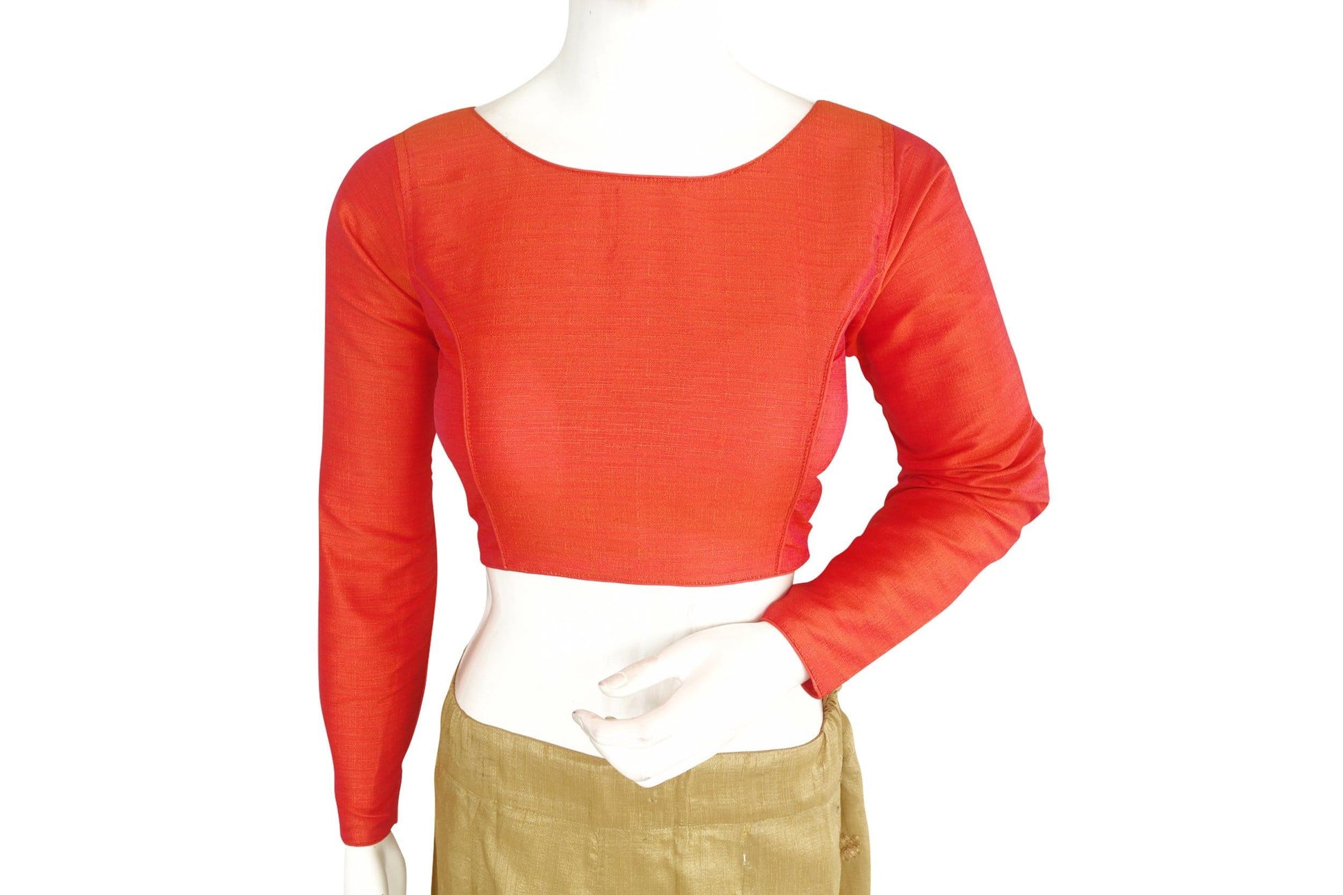 peach color plain silk designer readymade blouse with full sleeve
