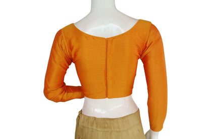 yellow color plain silk designer readymade blouse with full sleeve 1