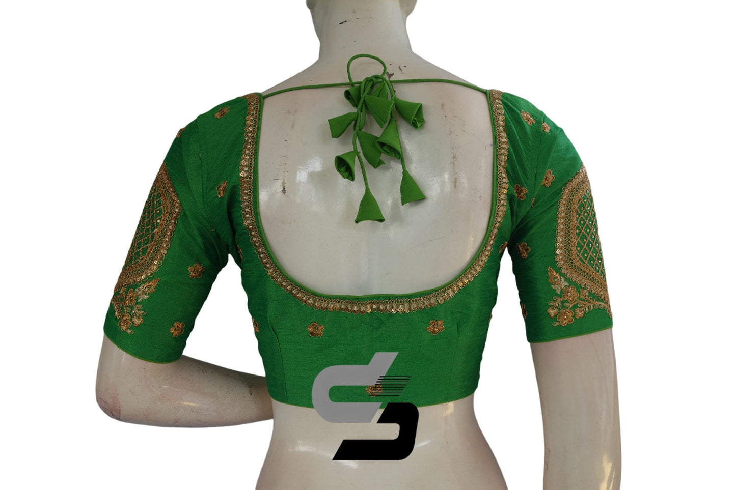 Light Green Color Semi Silk Designer Embroidery Readymade Saree Blouse - D3blouses