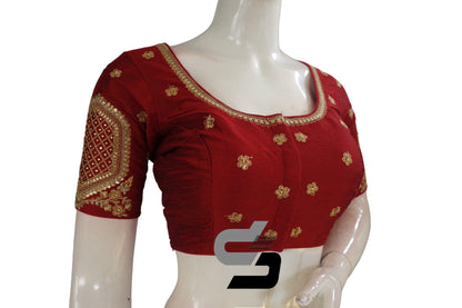 Maroon Color Semi Silk Designer Embroidery Readymade Saree Blouse - D3blouses