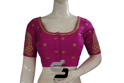 Magenta Color Semi Silk Designer Embroidery Readymade Saree Blouse - D3blouses