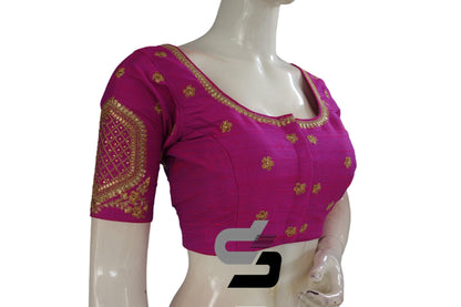 Magenta Color Semi Silk Designer Embroidery Readymade Saree Blouse - D3blouses