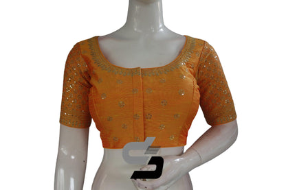 Mustard Orange Color Semi Silk Designer Embroidery Readymade Saree Blouse - D3blouses