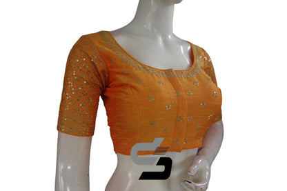 Mustard Orange Color Semi Silk Designer Embroidery Readymade Saree Blouse - D3blouses