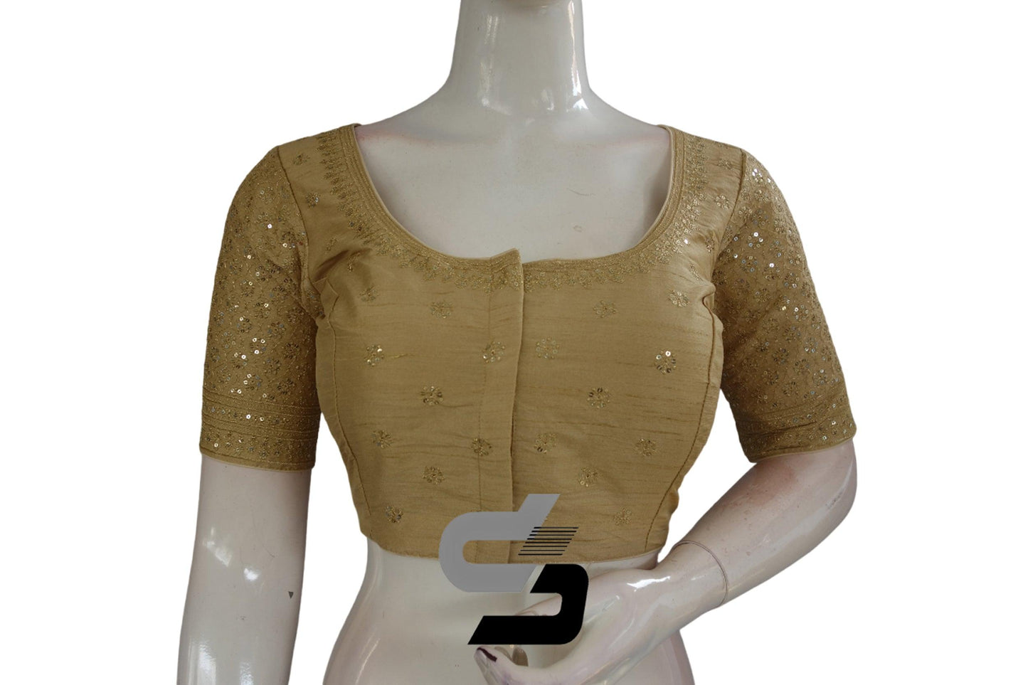 Gold Color Semi Silk Designer Embroidery Readymade Saree Blouse - D3blouses