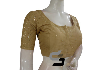 Gold Color Semi Silk Designer Embroidery Readymade Saree Blouse - D3blouses