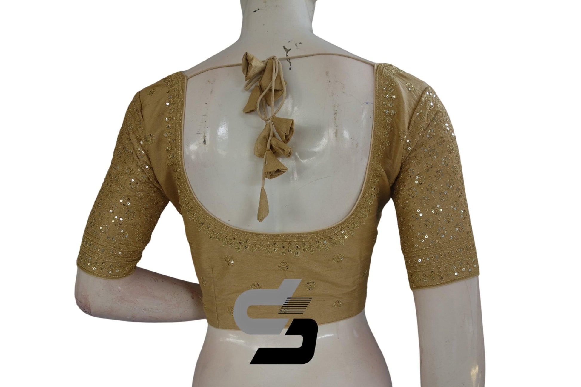 Gold Color Semi Silk Designer Embroidery Readymade Saree Blouse - D3blouses