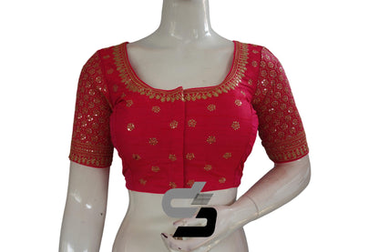 Pink Color Semi Silk Designer Embroidery Readymade Saree Blouse - D3blouses