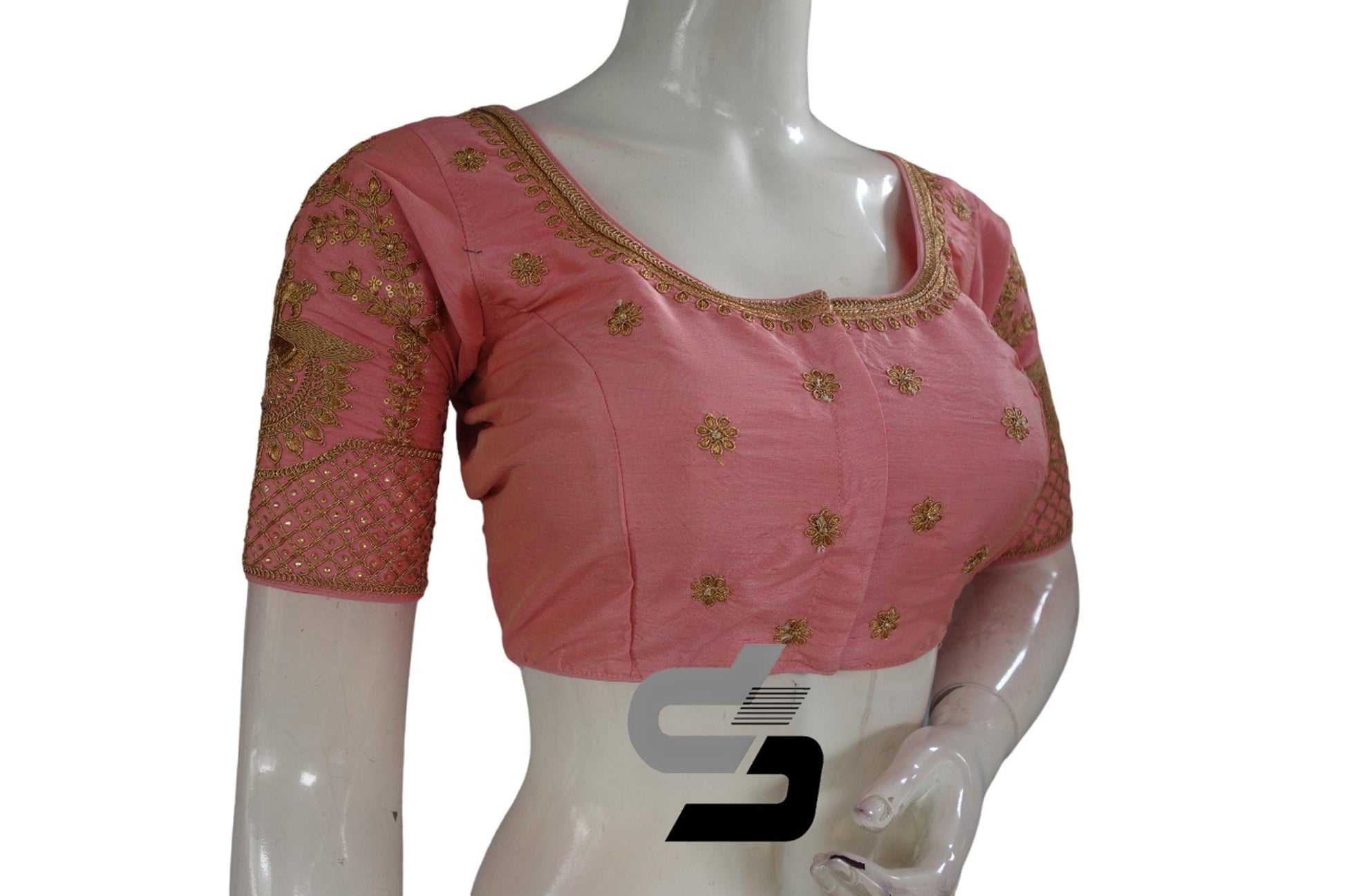 Pastel Pink Color Semi Silk Designer Embroidery Readymade Saree Blouse - D3blouses