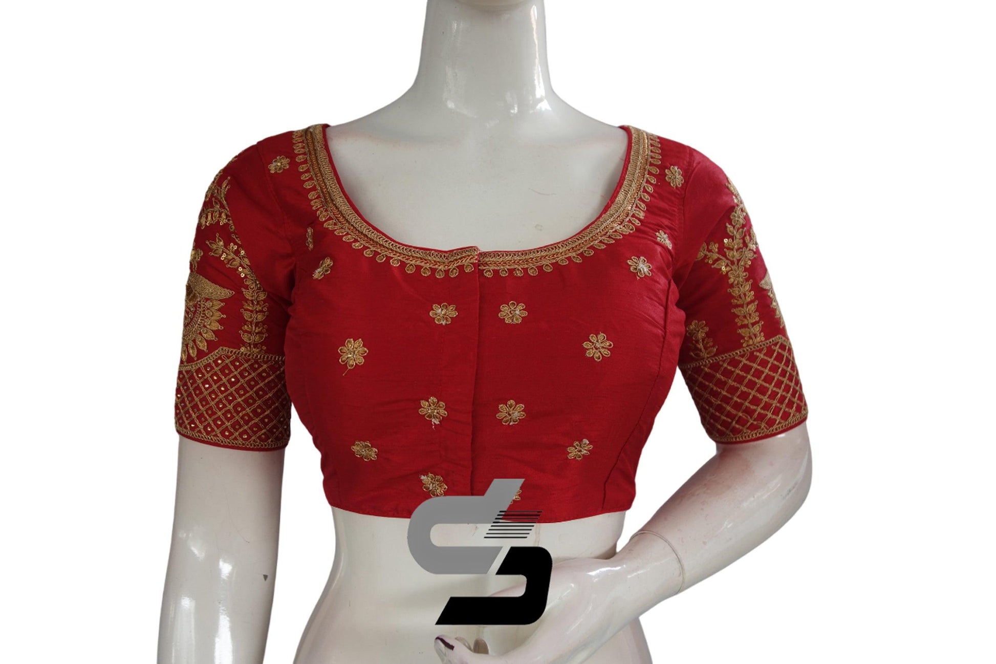 Red Color Semi Silk Designer Embroidery Readymade Saree Blouse - D3blouses