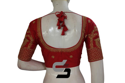Red Color Semi Silk Designer Embroidery Readymade Saree Blouse - D3blouses