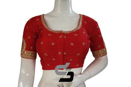 Red Color Semi Silk Designer Embroidery Readymade Saree Blouse - D3blouses