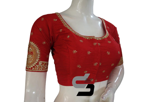 Red Color Semi Silk Designer Embroidery Readymade Saree Blouse - D3blouses