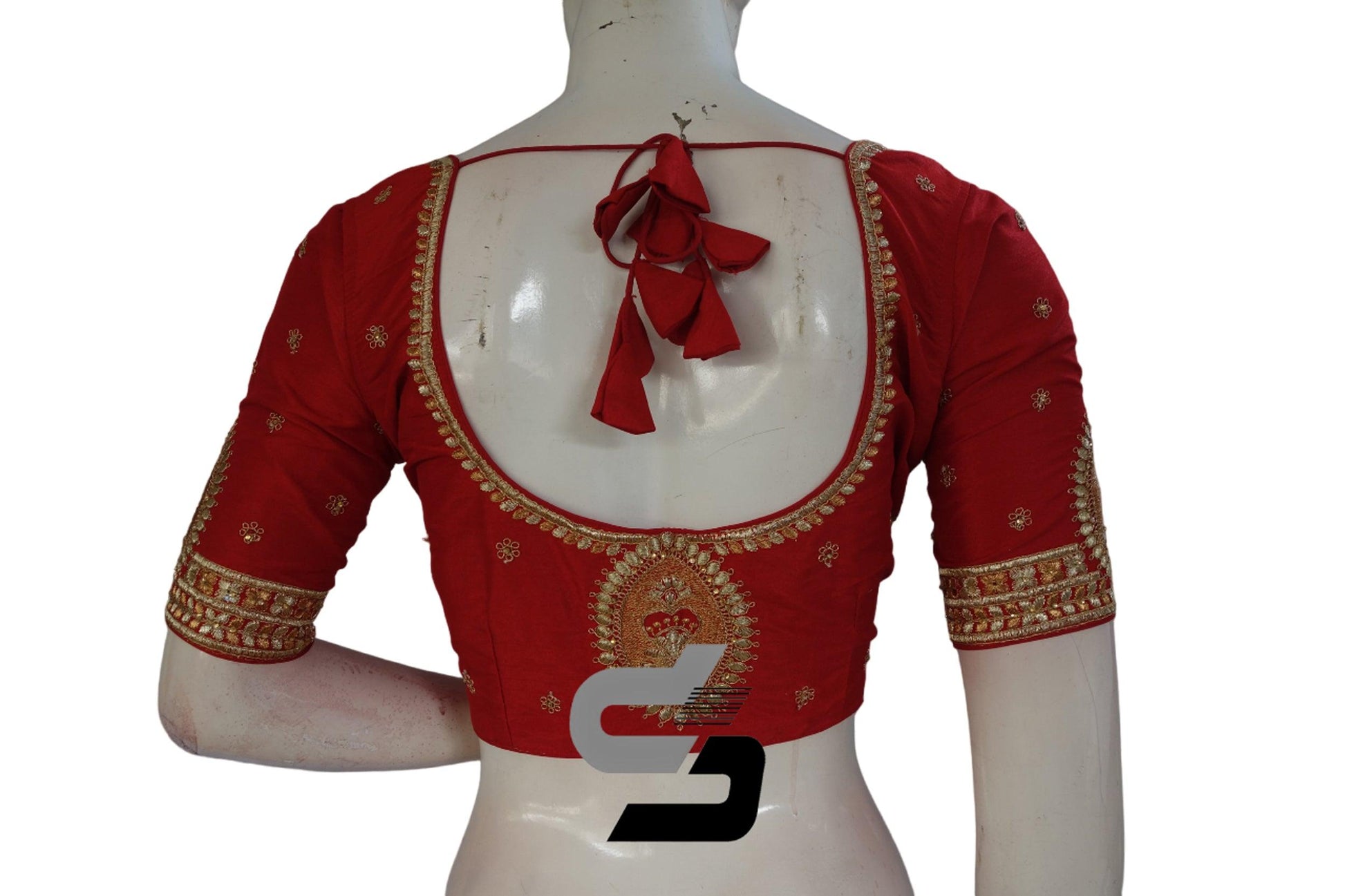 Red Color Semi Silk Designer Embroidery Readymade Saree Blouse - D3blouses