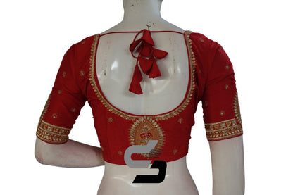 Red Color Semi Silk Designer Embroidery Readymade Saree Blouse - D3blouses