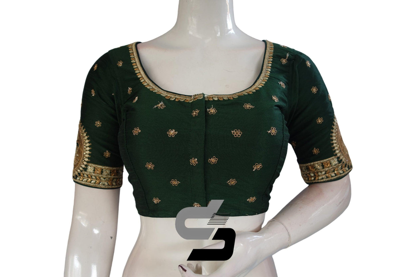 Darck Green Color Semi Silk Designer Embroidery Readymade Saree Blouse - D3blouses