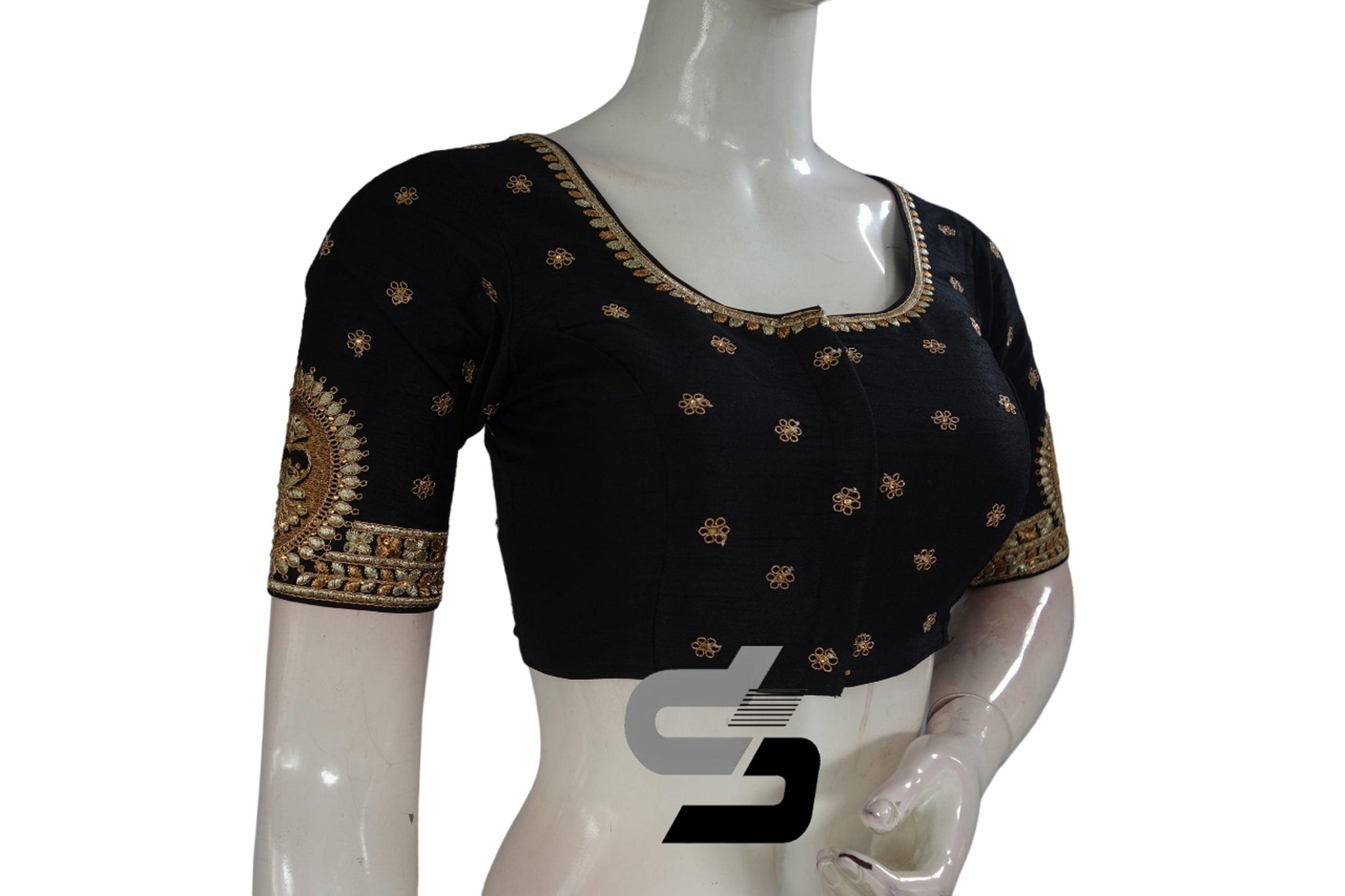 Black Color Semi Silk Designer Embroidery Readymade Saree Blouse - D3blouses