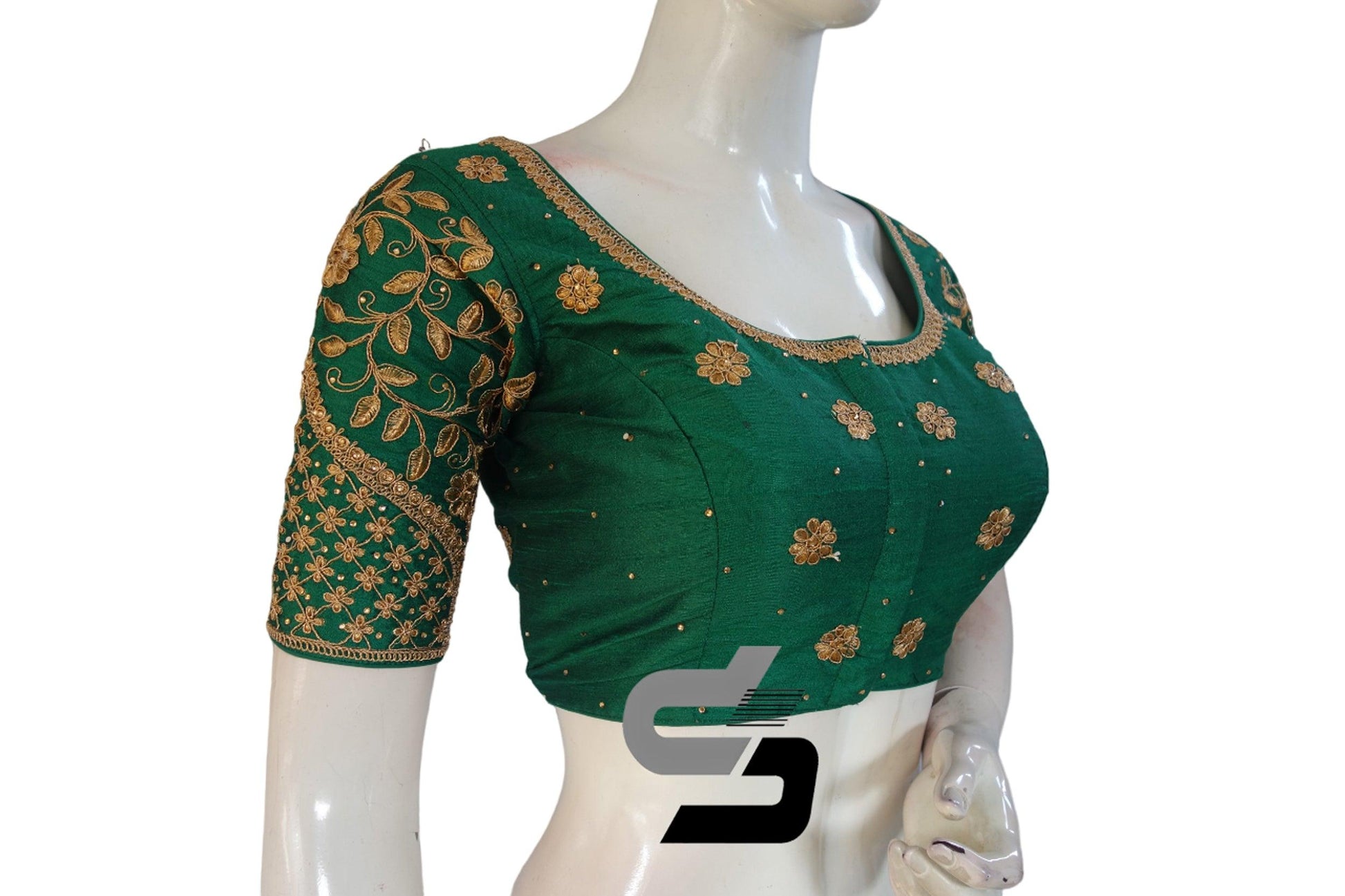 Green Color Semi Silk Designer Embroidery Readymade Saree Blouse - D3blouses