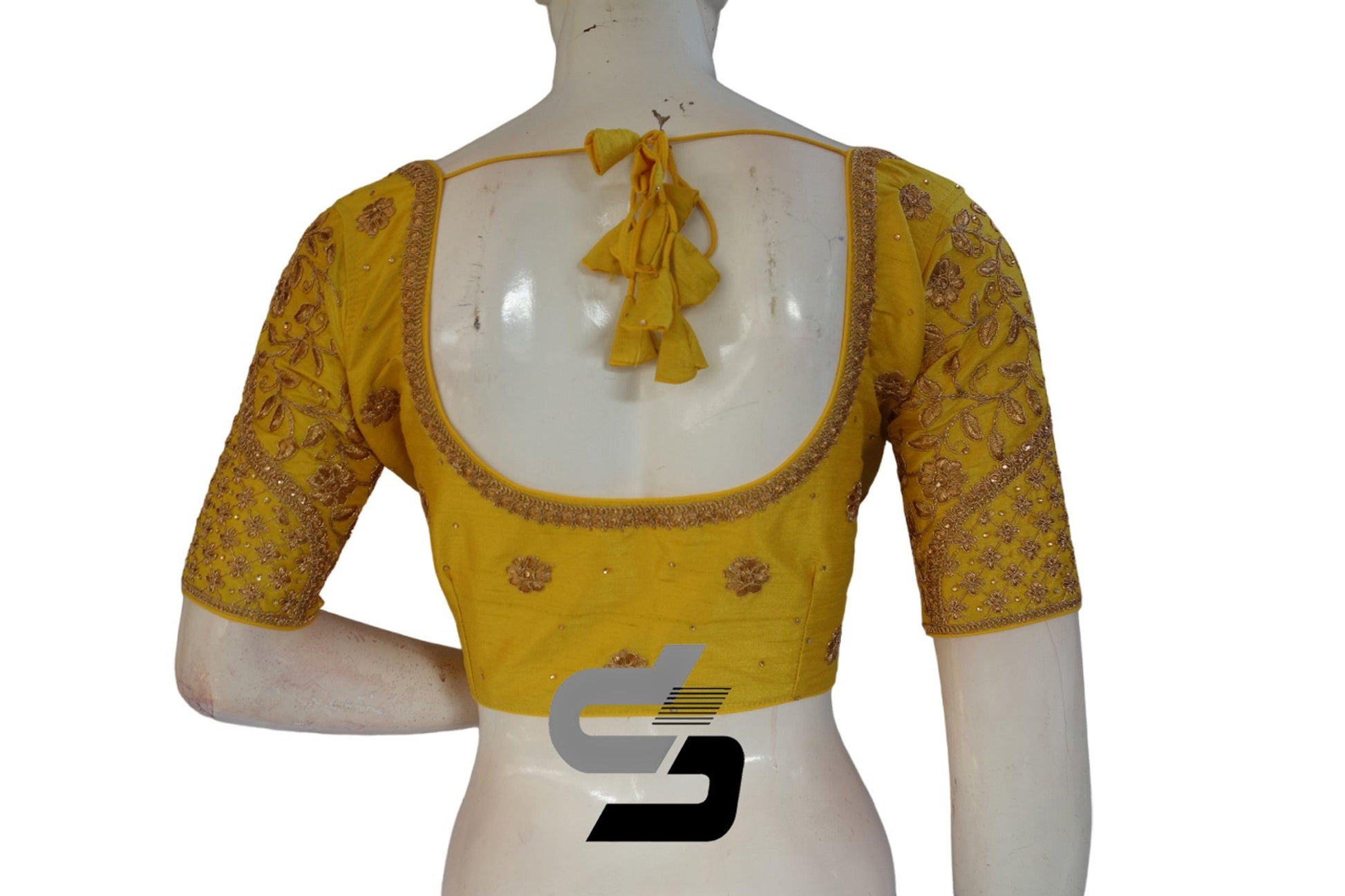 Yellow Color Semi Silk Designer Embroidery Readymade Saree Blouse - D3blouses