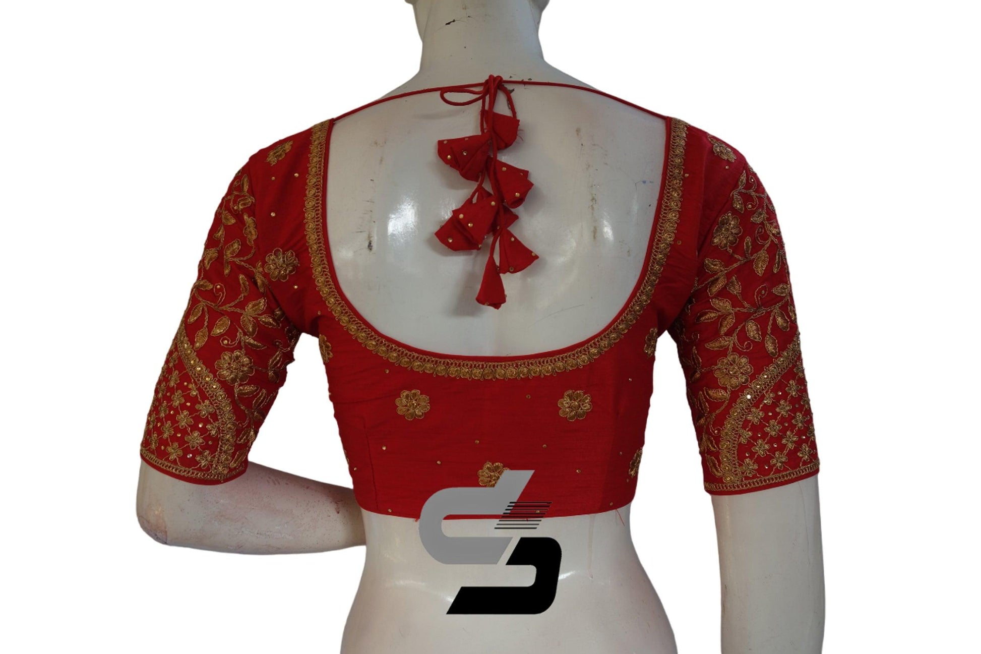 Red Color Semi Silk Designer Embroidery Readymade Saree Blouse - D3blouses