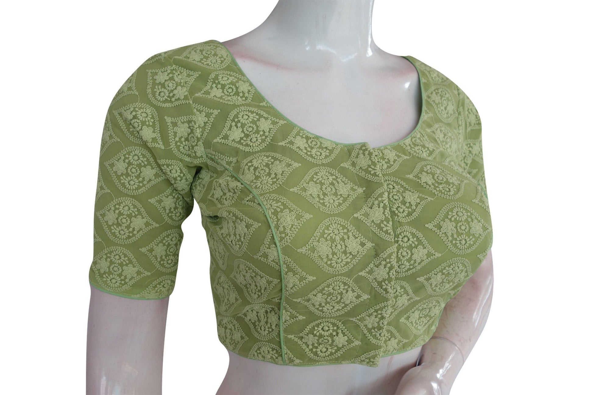 green color chikankari embroidery readymade blouse
