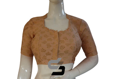 Peach Color Brocade Silk With Designer Collar Neck Readymade saree blouse - D3blouses