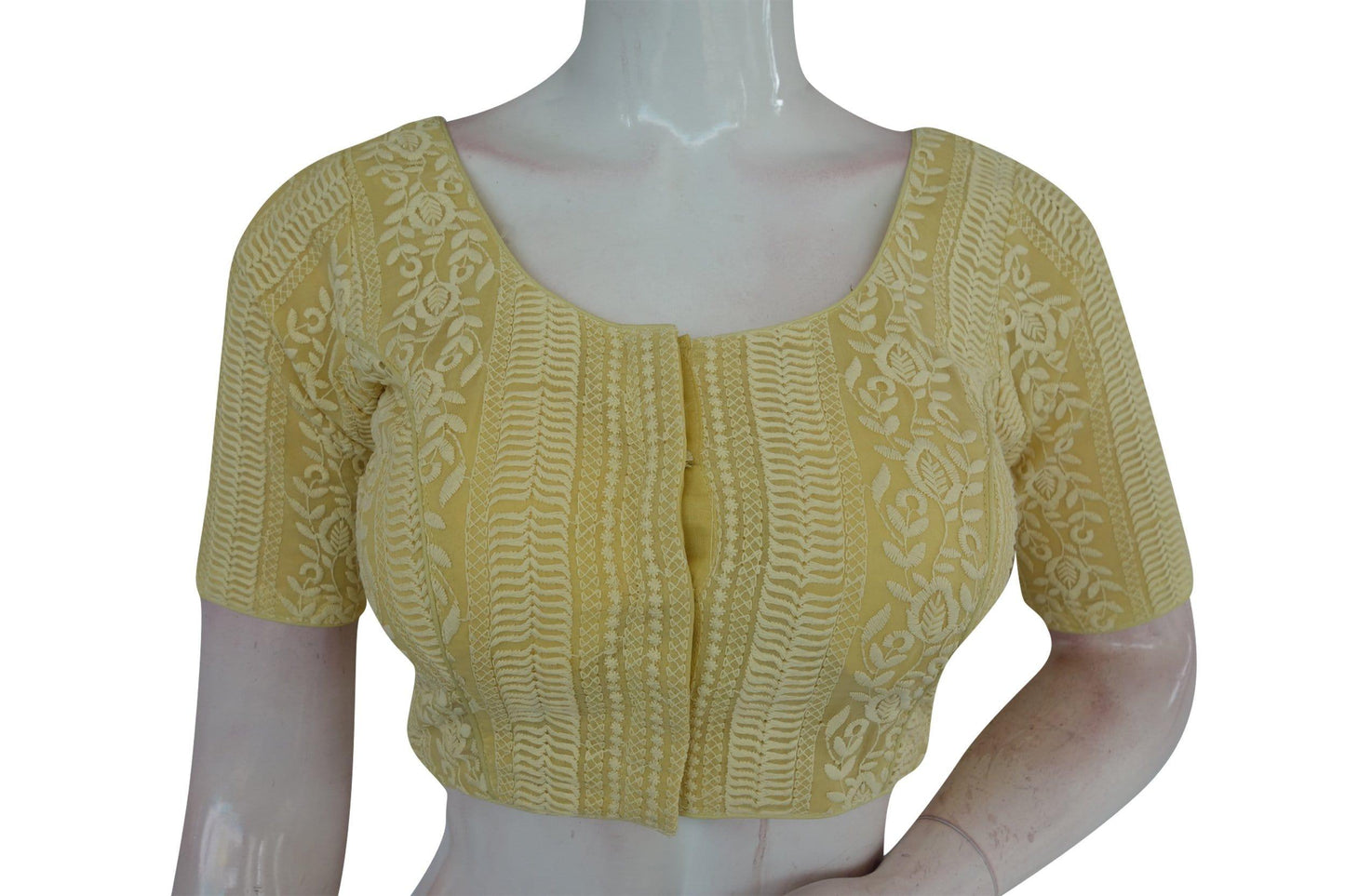 yellow color chikankari embroidery readymade blouse