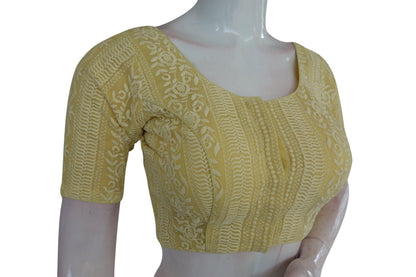 yellow color chikankari embroidery readymade blouse