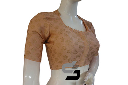 Peach Color Brocade Silk With Designer Collar Neck Readymade saree blouse - D3blouses