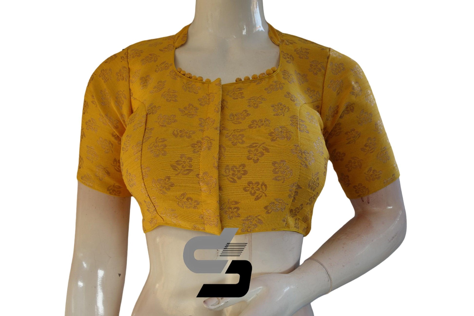 Yellow Color Brocade Silk With Designer Collar Neck Readymade saree blouse - D3blouses
