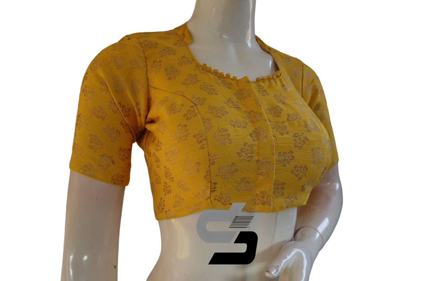 Yellow Color Brocade Silk With Designer Collar Neck Readymade saree blouse - D3blouses