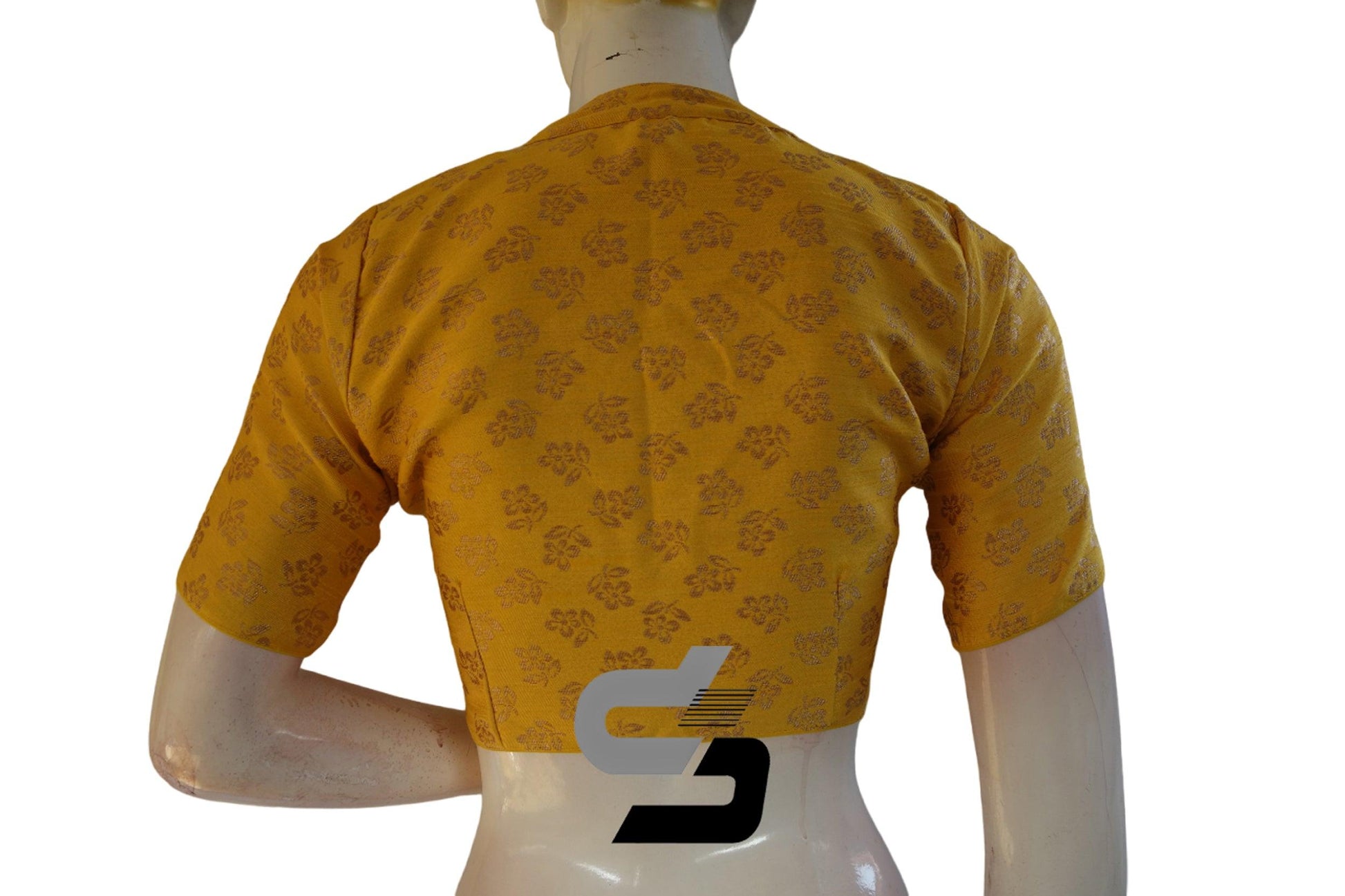 Yellow Color Brocade Silk With Designer Collar Neck Readymade saree blouse - D3blouses