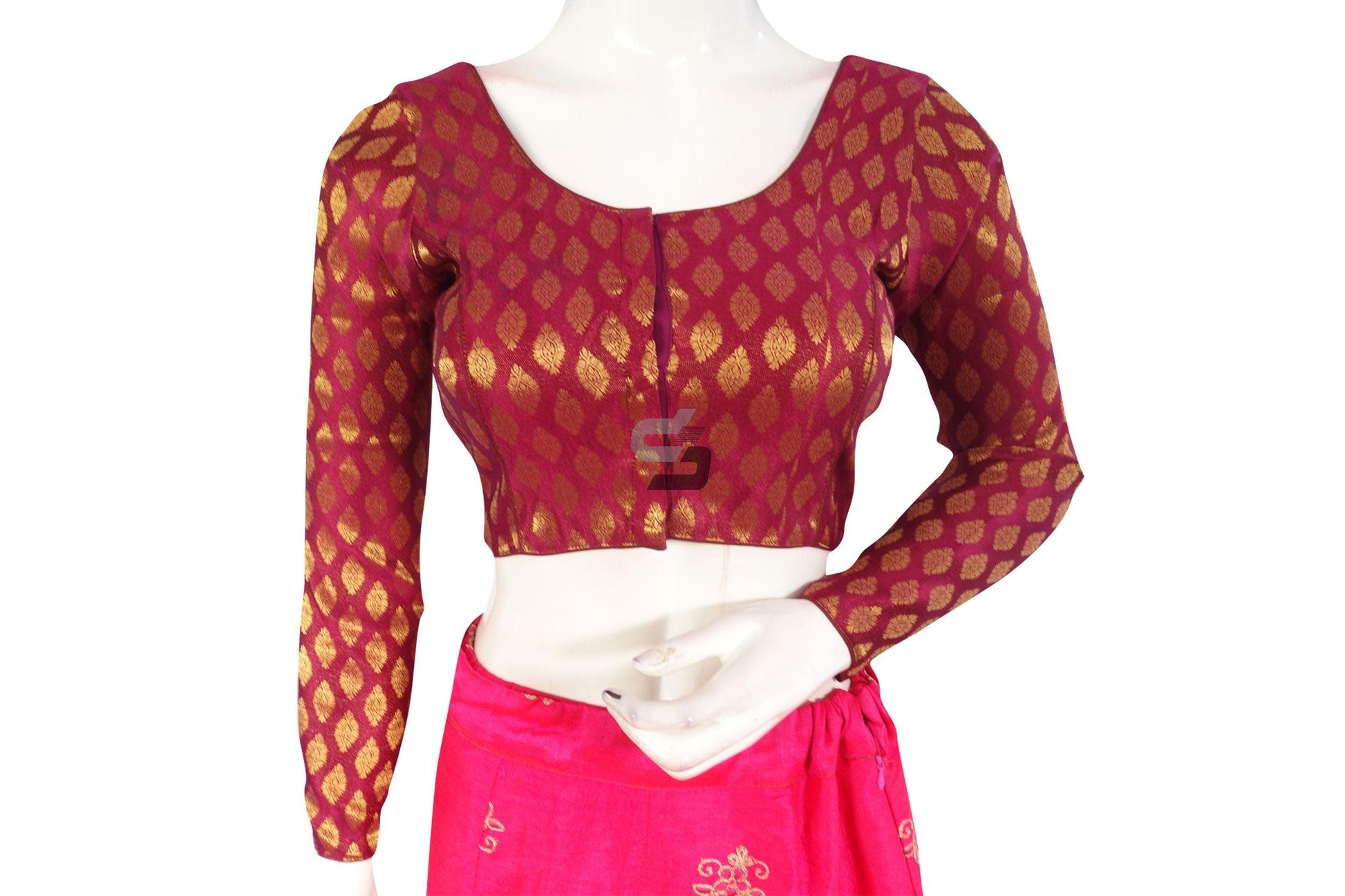 Dark Purple Color Brocade Silk Full Sleeves Readymade Blouse - D3blouses