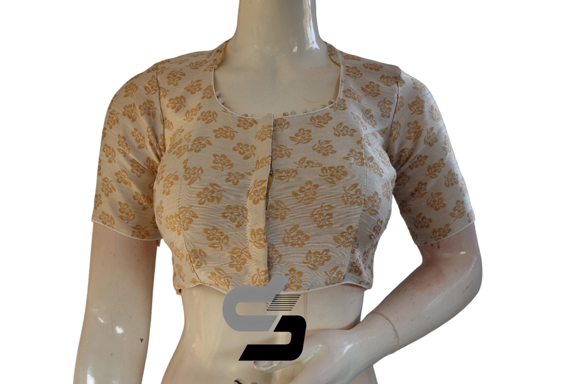 Off-White Color Brocade Silk With Designer Collar Neck Readymade saree blouse - D3blouses