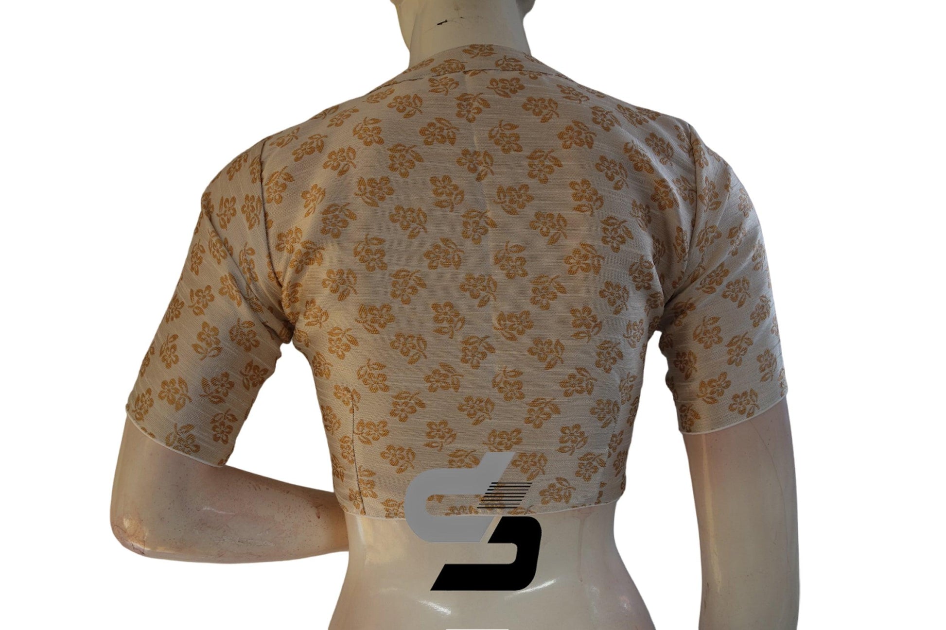 Off-White Color Brocade Silk With Designer Collar Neck Readymade saree blouse - D3blouses