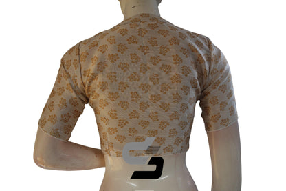 Off-White Color Brocade Silk With Designer Collar Neck Readymade saree blouse - D3blouses
